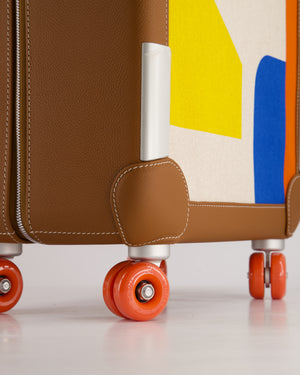 *HOT* Hermès Rolling Mobility Suitcase in Beige, Fauve, Orange and Bleu Canvas with Gold Clemence Leather Trim and Aluminium Hardware