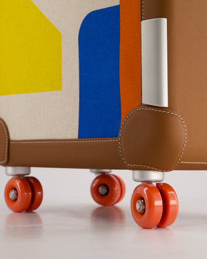 *HOT* Hermès Rolling Mobility Suitcase in Beige, Fauve, Orange and Bleu Canvas with Gold Clemence Leather Trim and Aluminium Hardware