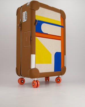 *HOT* Hermès Rolling Mobility Suitcase in Beige, Fauve, Orange and Bleu Canvas with Gold Clemence Leather Trim and Aluminium Hardware