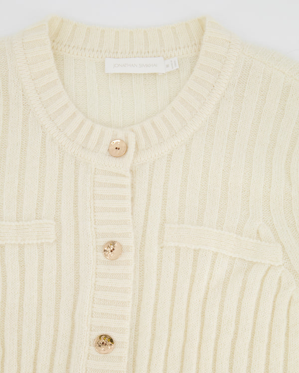 Jonathan Simkhai Cream Wool Cardigan with Gold Button Details Size M (UK 10)