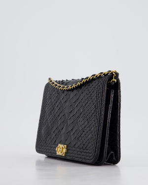 Chanel Black Python Boy Wallet on Chain Bag with Antique Gold Hardware