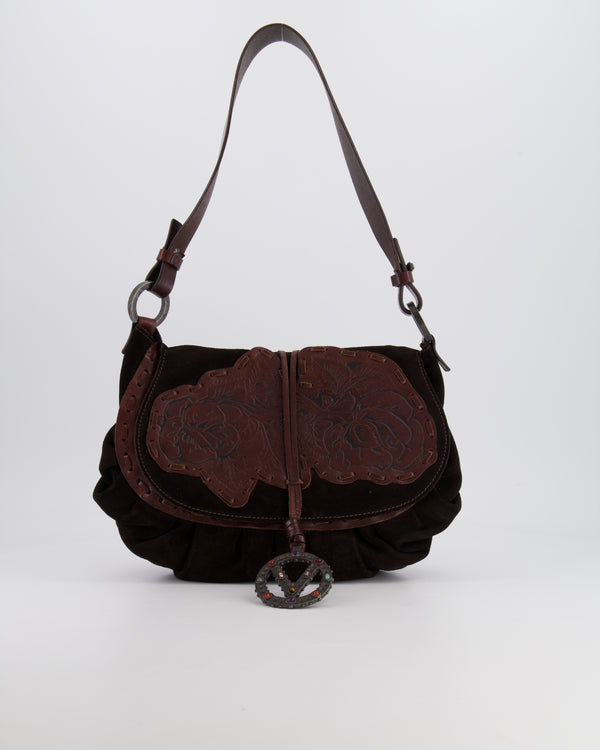 Valentino Brown Vintage Suede and Leather Bag with Logo Detail