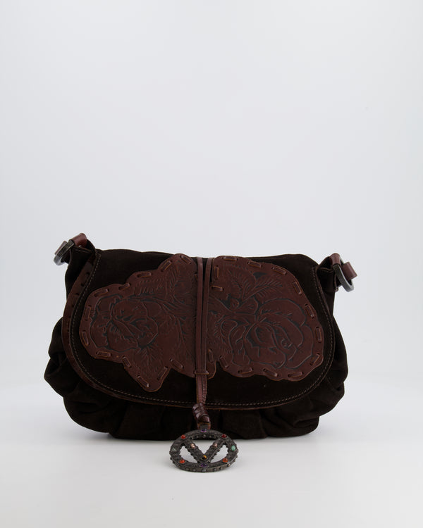 Valentino Brown Vintage Suede and Leather Bag with Logo Detail