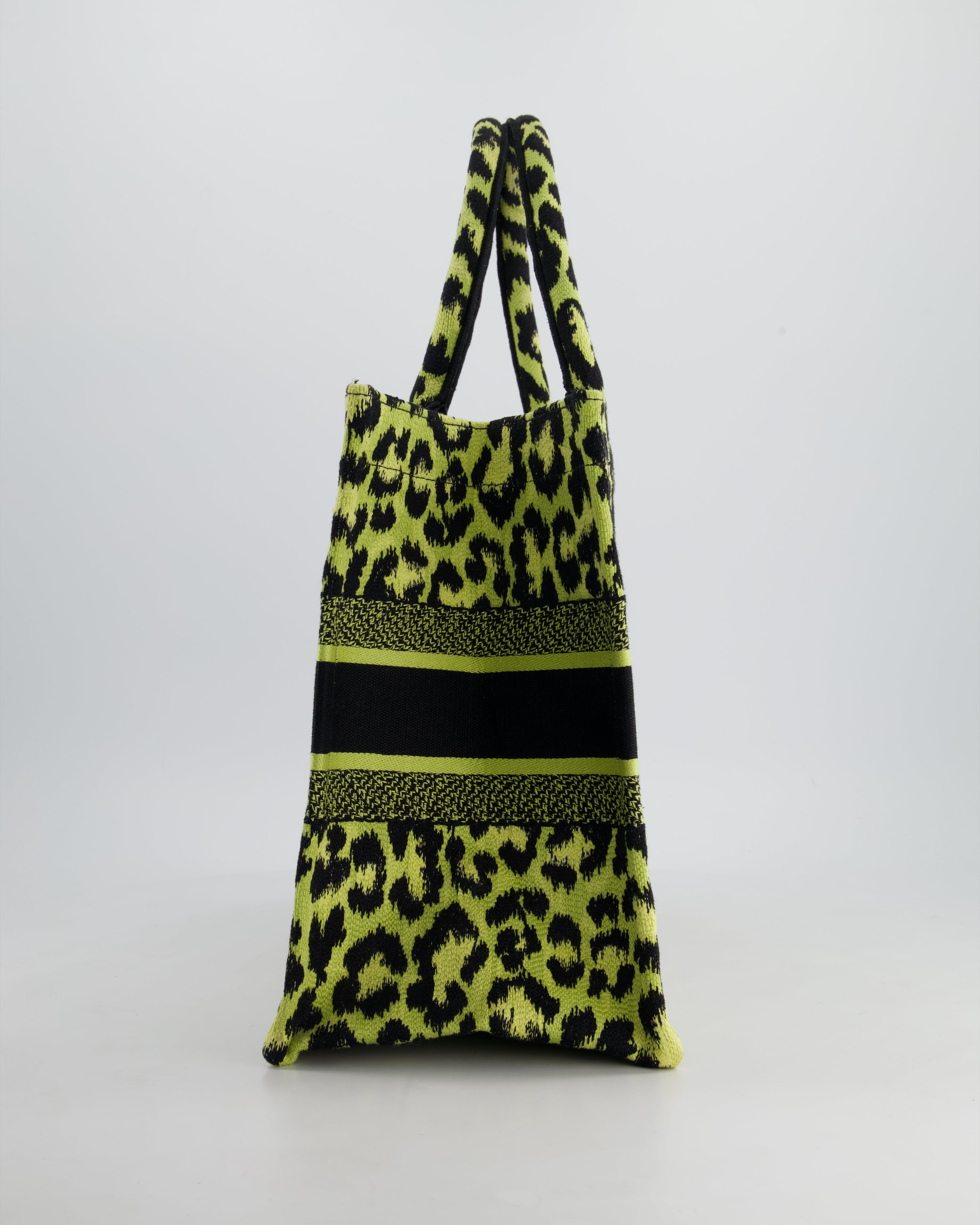 Christian Dior Medium Lime & Black Leopard Print Canvas Book Christian Dior Medium Lime & Black Leopard Print Canvas Book