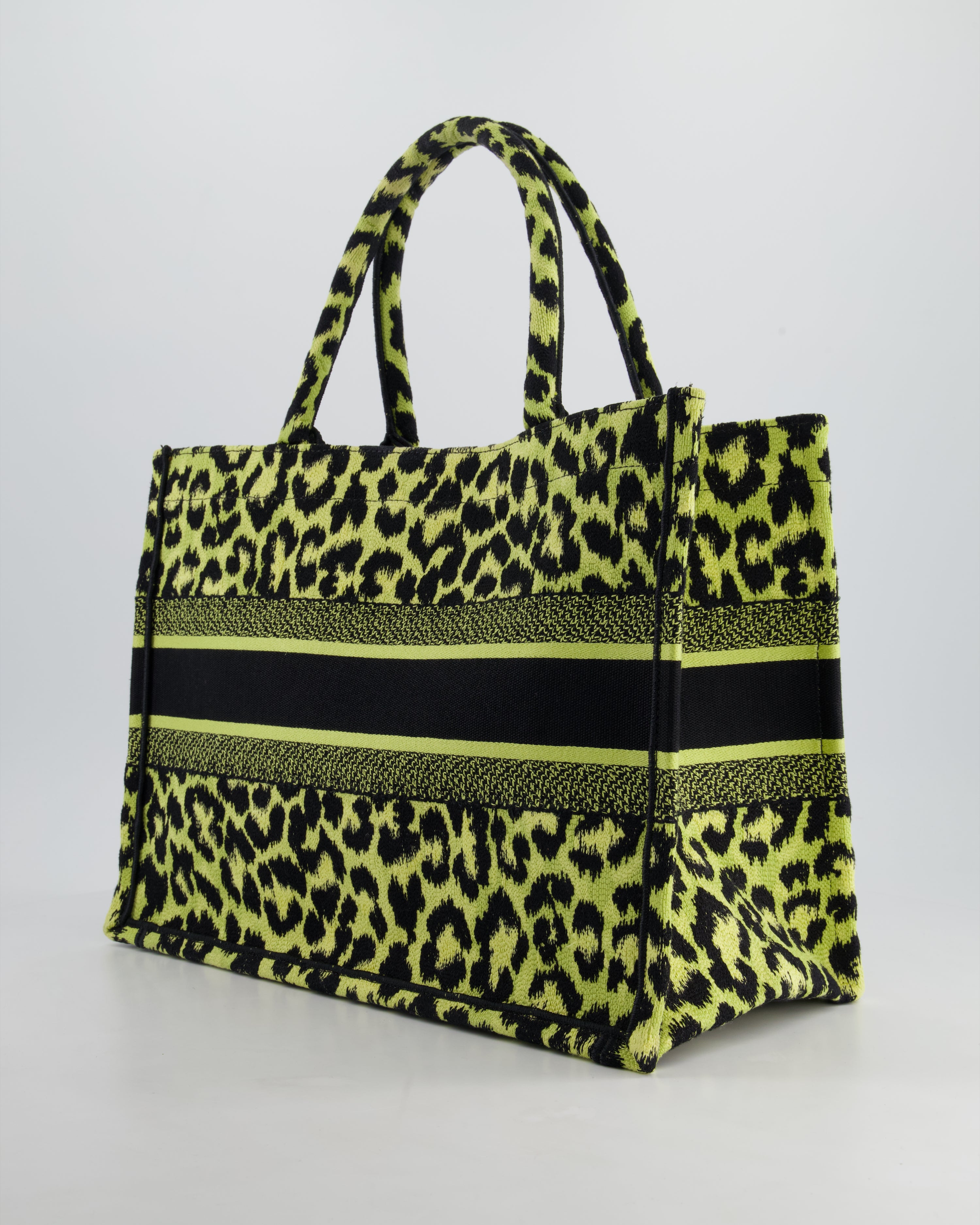 Christian Dior Medium Lime & Black Leopard Print Canvas Book Christian Dior Medium Lime & Black Leopard Print Canvas Book