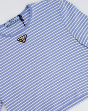 Prada Baby Blue and White Stripped Jersey Cropped Top Size IT 38 (UK 6) RRP £630