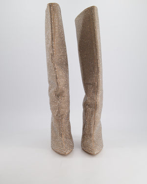 Paris Texas Beige Suede Heeled Crystal Embellished Knee-High Boots EU 37