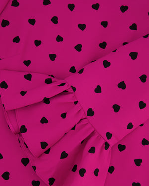 Valentino Hot Pink Heart-Printed Mini Dress with Ruffle Sleeve Details Size IT 40 (UK 8)