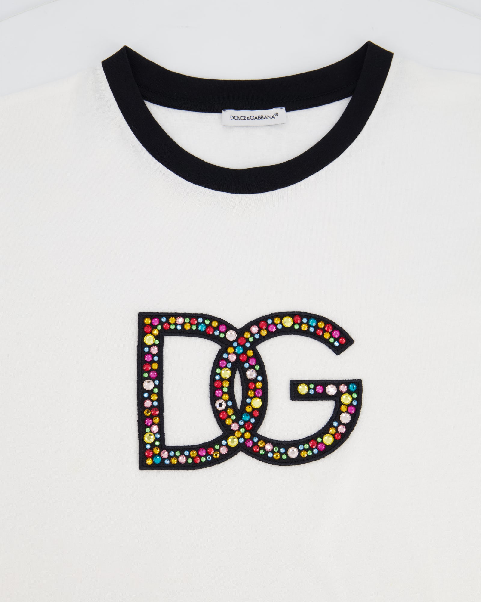 Dolce & Gabbana White Multi-Coloured Crystal DG Logo T-Shirt