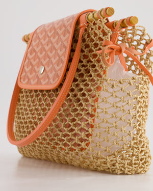 *SUPER RARE* Goyard Tan and Orange Raffia and Canvas Aligre Bag with Chevroches Calfskin Leather Trim