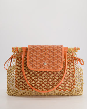 *SUPER RARE* Goyard Tan and Orange Raffia and Canvas Aligre Bag with Chevroches Calfskin Leather Trim