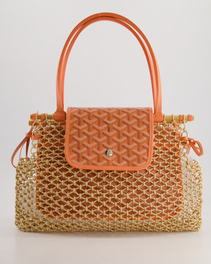 *SUPER RARE* Goyard Tan and Orange Raffia and Canvas Aligre Bag with Chevroches Calfskin Leather Trim