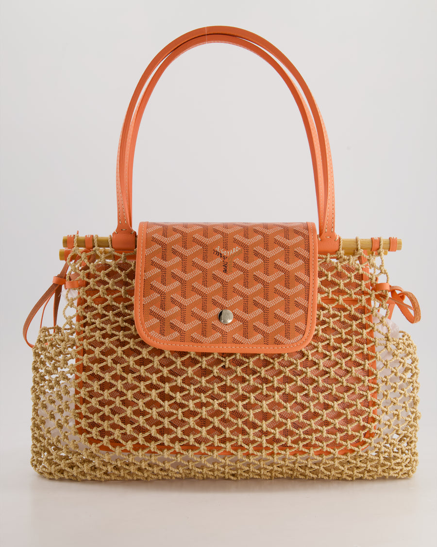 *SUPER RARE* Goyard Tan and Orange Raffia and Canvas Aligre Bag with Chevroches Calfskin Leather Trim