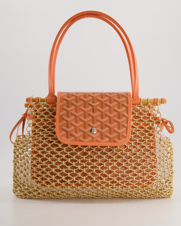 *SUPER RARE* Goyard Tan and Orange Raffia and Canvas Aligre Bag with Chevroches Calfskin Leather Trim