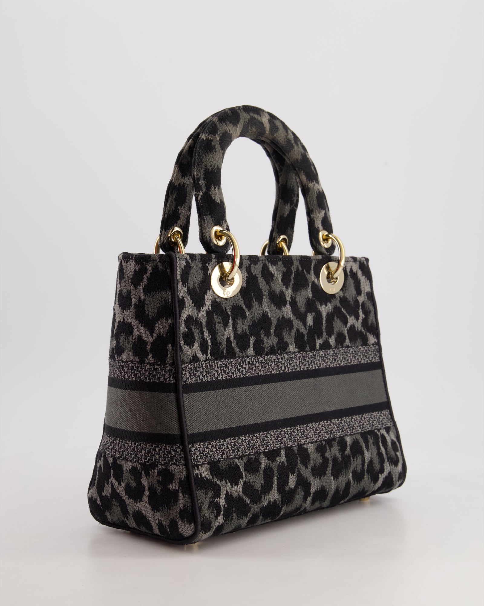 Christian Dior Medium Lady D-Lite in Grey & Black Mizza Embroidery