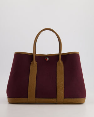Hermès Garden Party 30cm Bag in Prune Canvas and Alezan Negonda Leather with Palladium Hardware