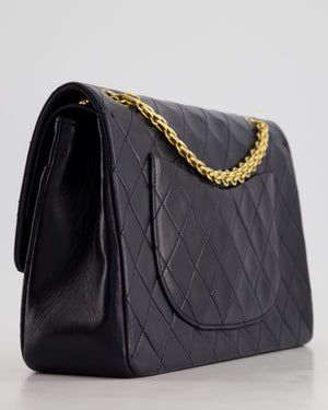 *RARE* Chanel Navy Vintage Classic Medium Double Flap Bag in Lambskin Leather with 24K Gold Hardware & 2.55 Chain Detail