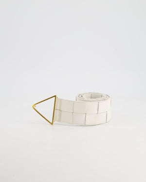 Bottega Veneta White Intrecciato Belt with Gold Triangle Buckle RRP £620 Size 75cm