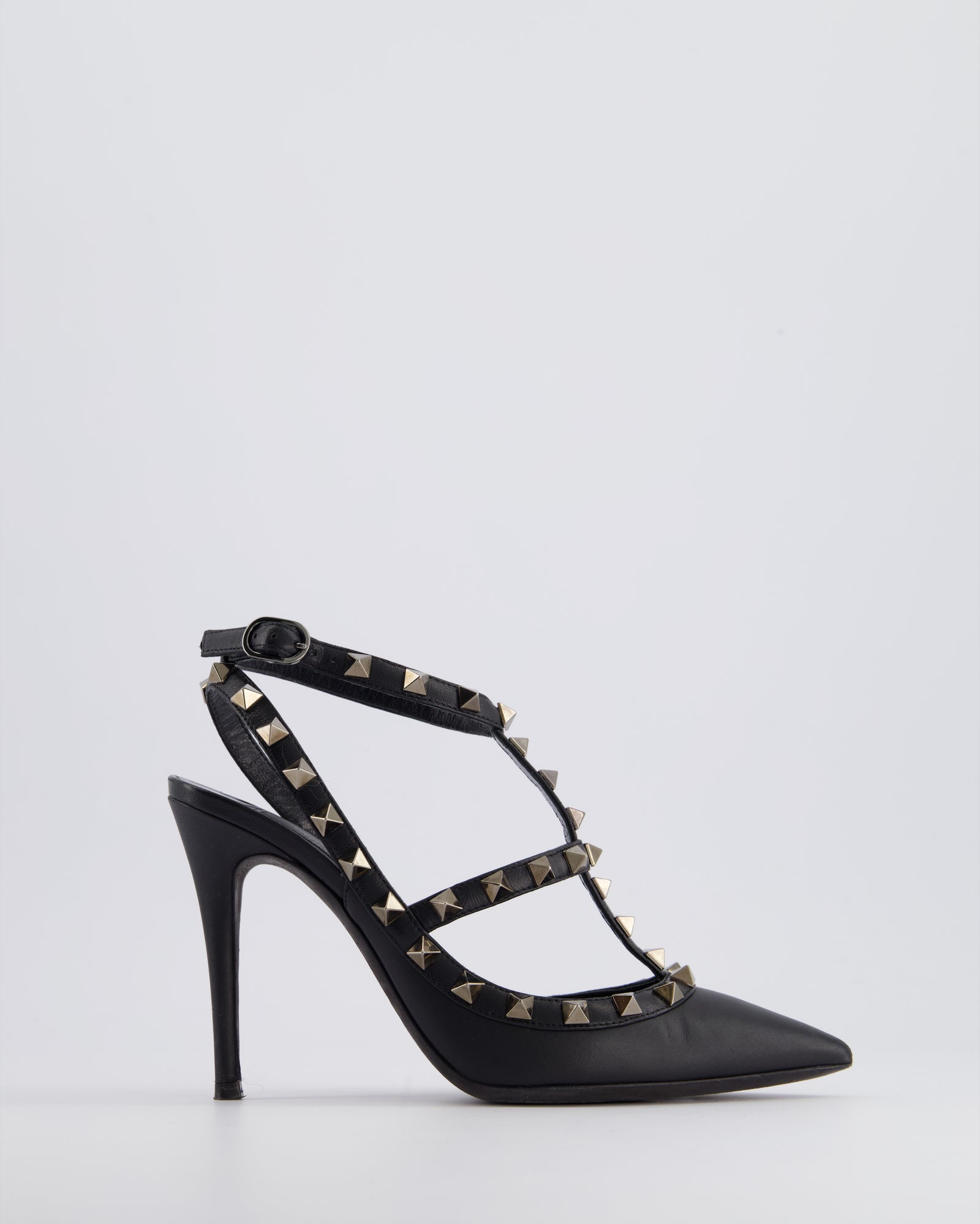 Valentino So Black Leather Rockstud Ankle Strap Pump Heels