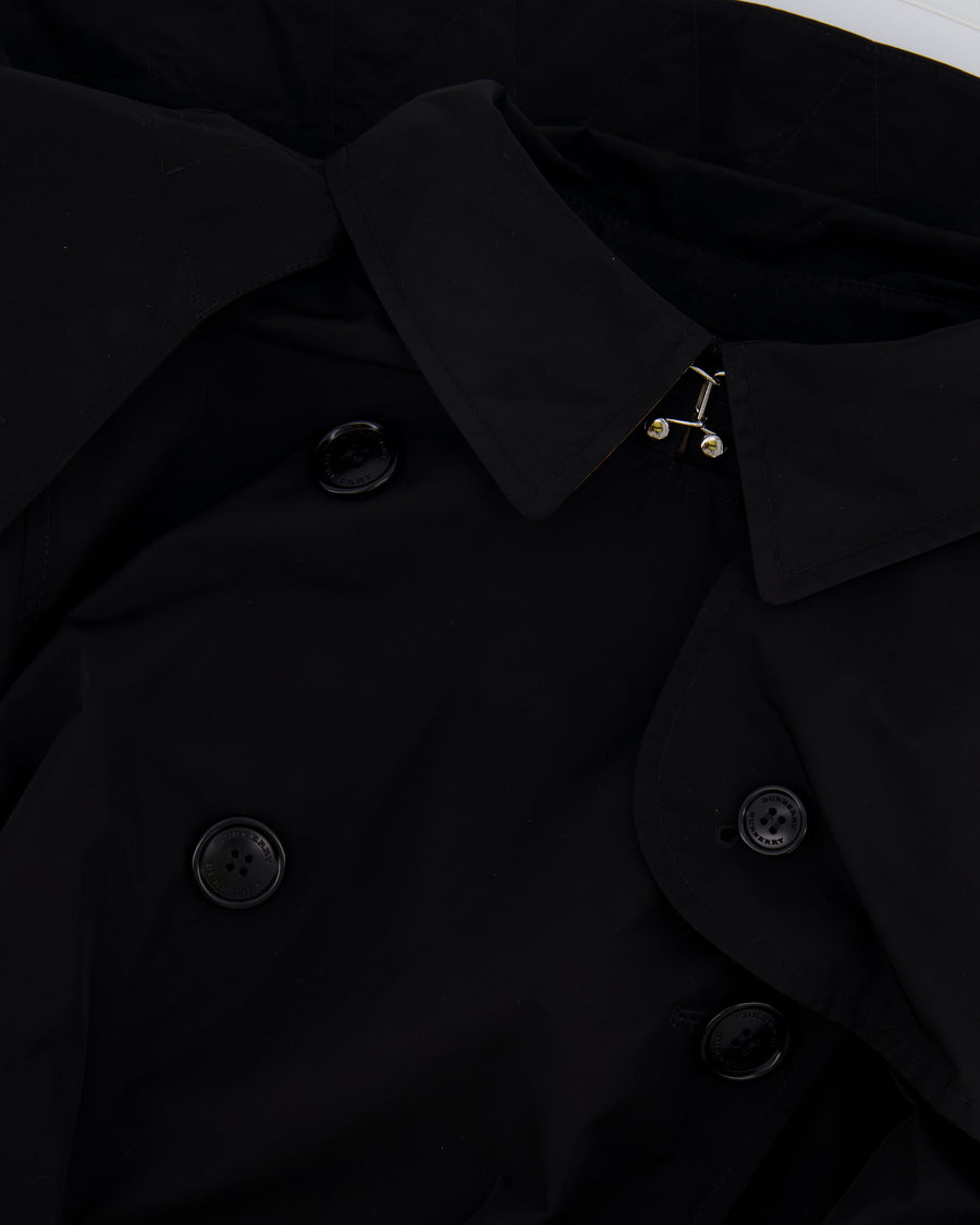 Burberry Black Kensington Heritage Short Belted Trench Coat with Detachable Hood Size UK 14 RRP £2,150