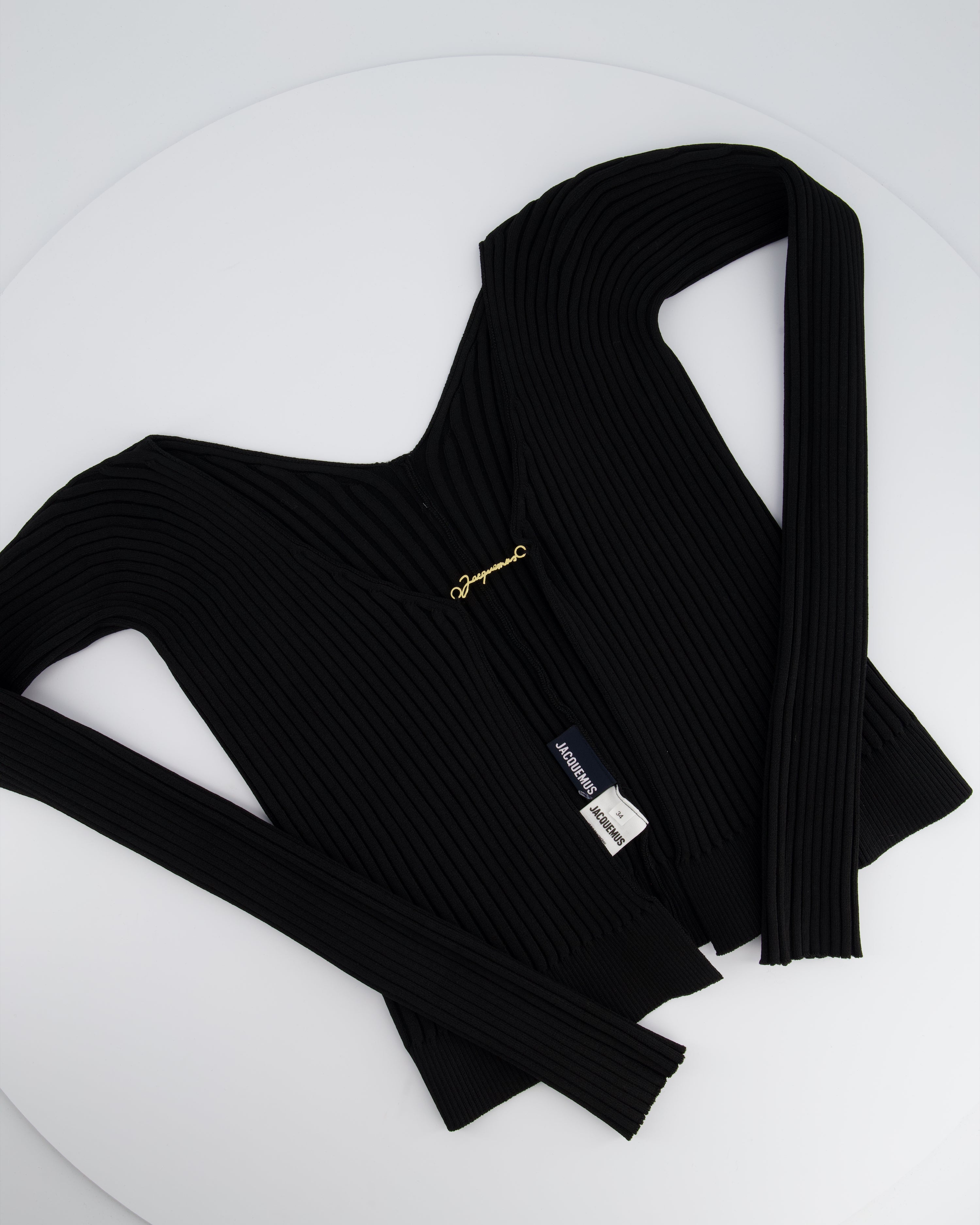 Jacquemus Black Ribbed Long Sleeve Top with Metal Logo