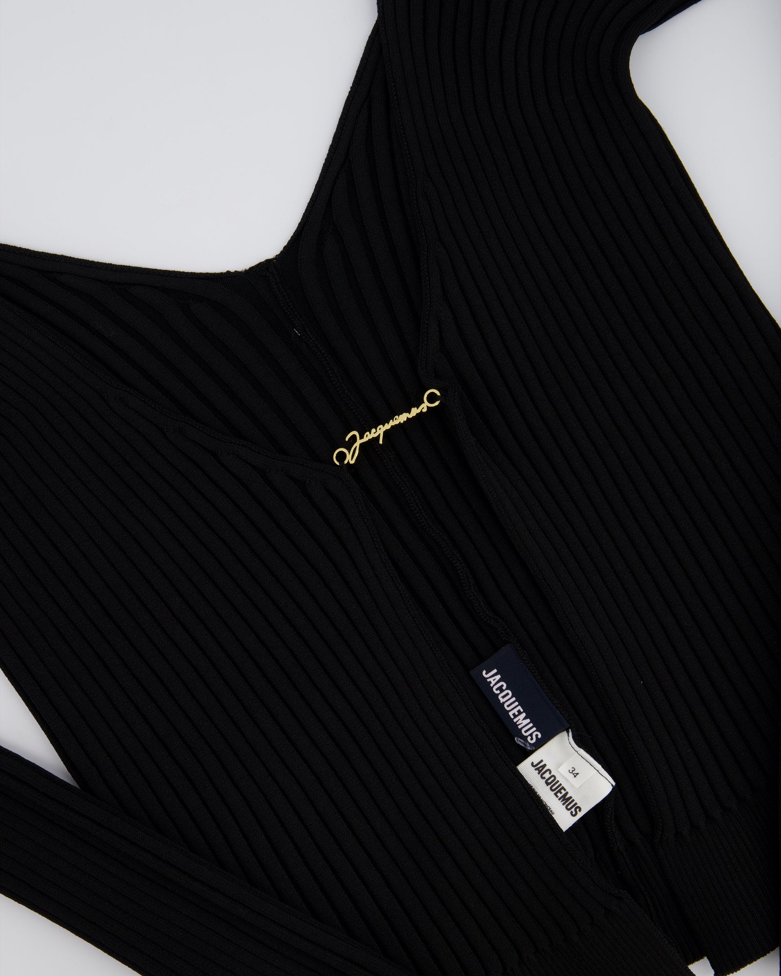 Jacquemus Black Ribbed Long Sleeve Top with Metal Logo
