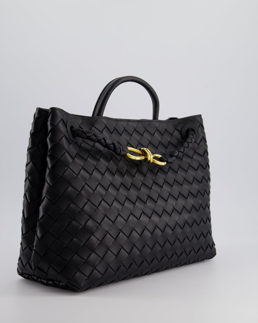 Bottega Veneta Medium Andiamo Bag in Black Intrecciato Leather with Gold Hardware RRP £4,250