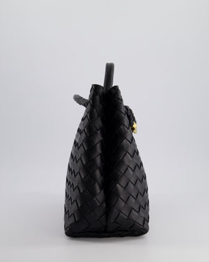 Bottega Veneta Black Andiamo Medium Intrecciato Leather Top Handle Bag with Sliding Cross-Body and Gold Knot Hardware RRP £4,030