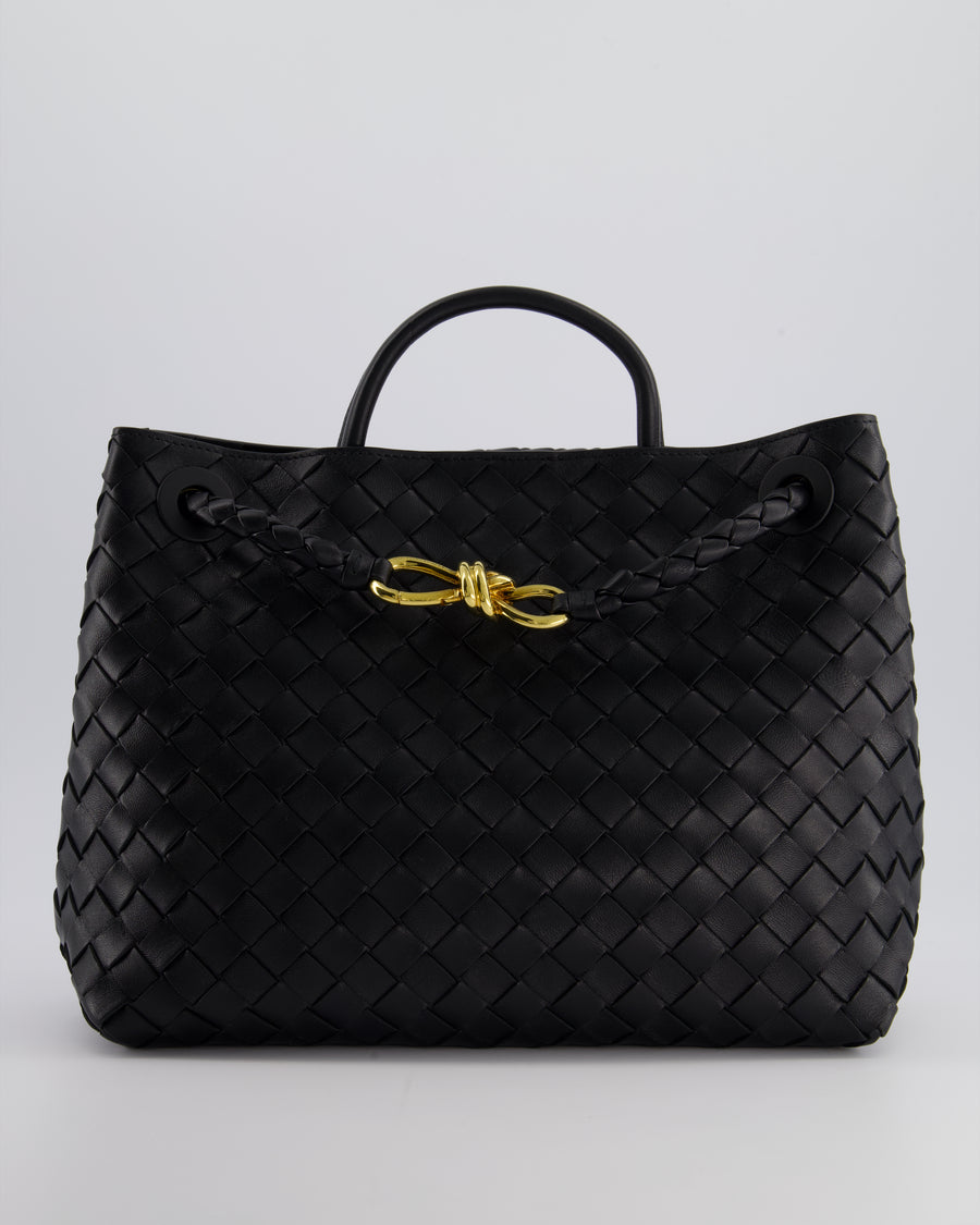 Bottega Veneta Medium Andiamo Bag in Black Intrecciato Leather with Gold Hardware RRP £4,250