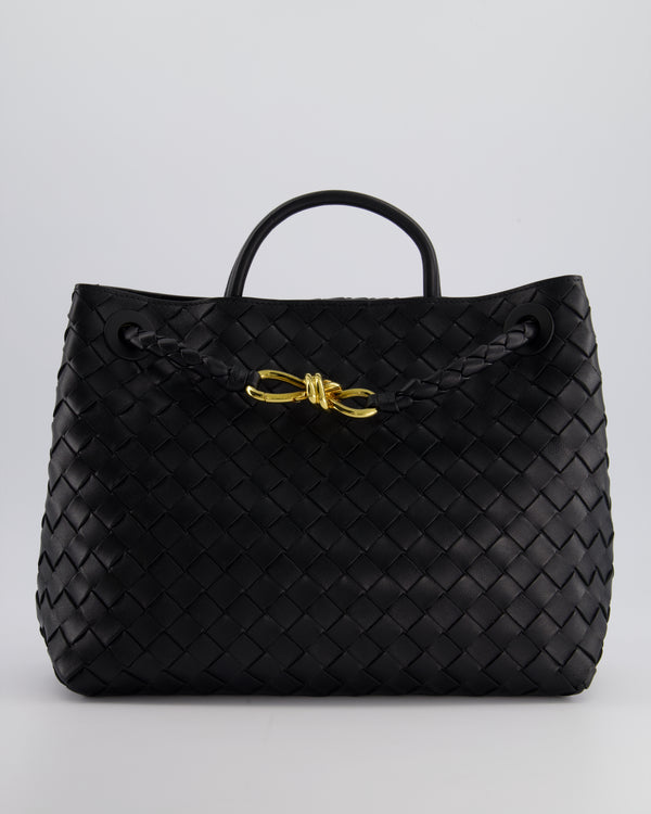 Bottega Veneta Medium Andiamo Bag in Black Intrecciato Leather with Gold Hardware RRP £4,030