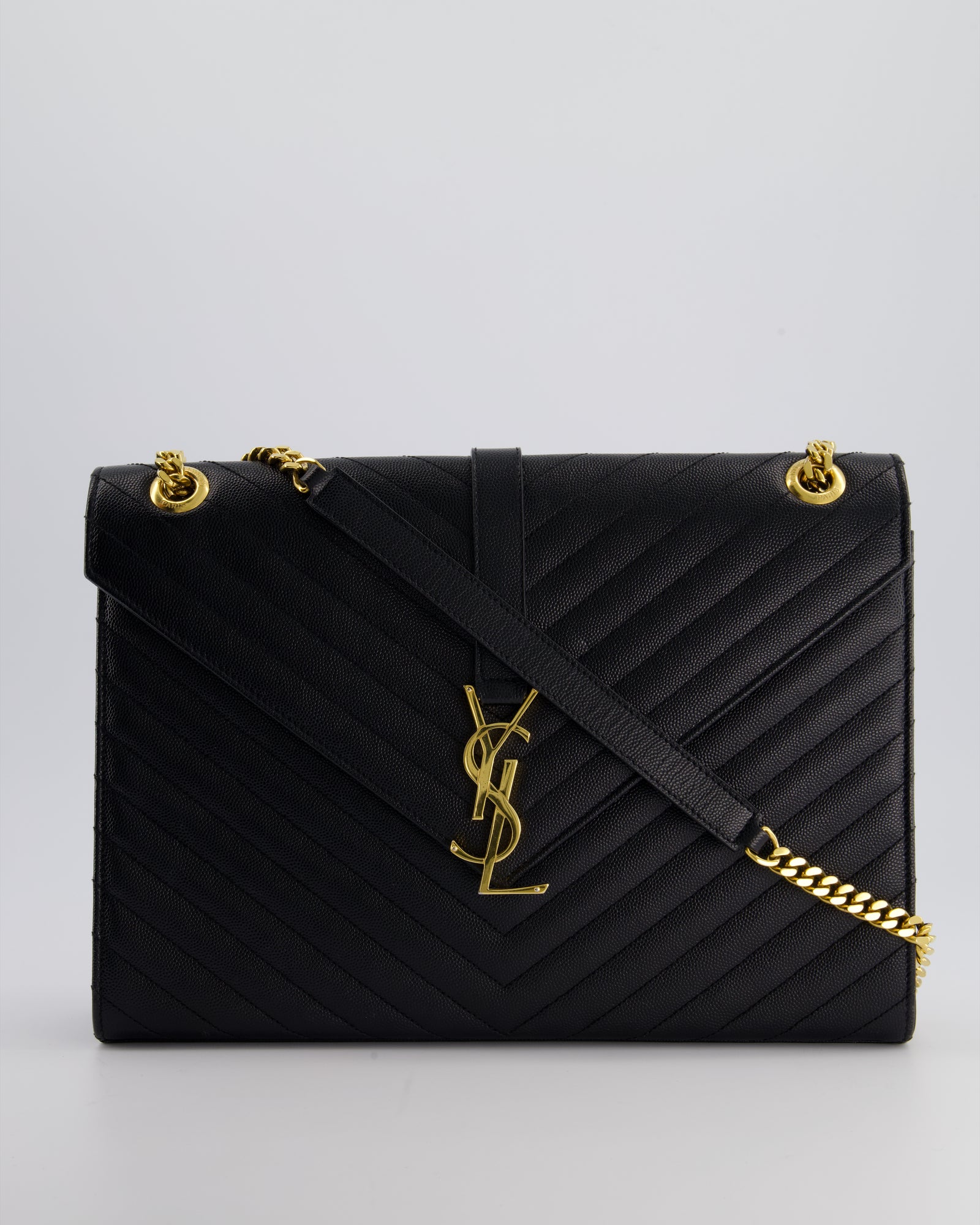 Saint Laurent Black Envelope Shoulder Bag in Grained Calfskin