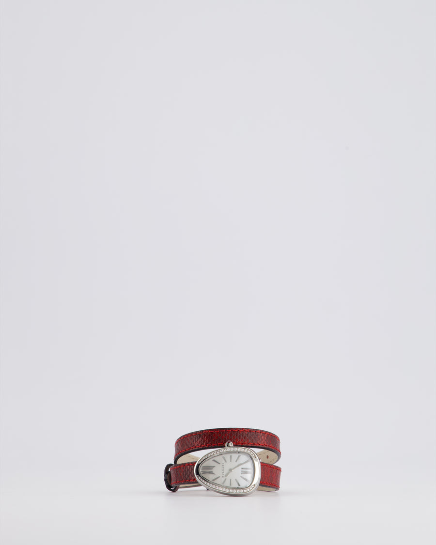 Bvlgari Stainless Steel & Diamond Serpenti Watch 32mm with Red Python Strap