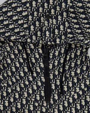 Christian Dior Hooded Anorak in Blue & Ecru Technical Taffeta Jacquard with Dior Oblique Motif Size XS (Size UK 6) RRP £3,100