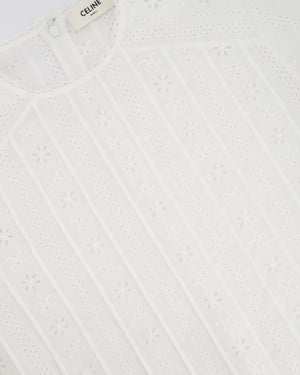 Celine White Long-Sleeve Sheer Blouse with Triomphe Logo Detail Size FR 36 (UK 8)