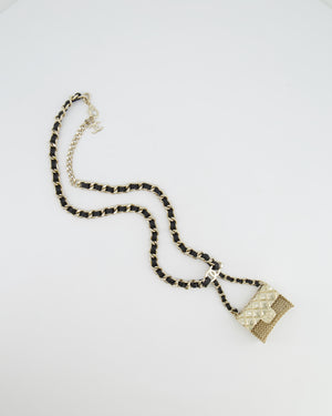 Chanel Black Leather Belt with Micro Bag, Champagne Gold Chain and CC Logo
