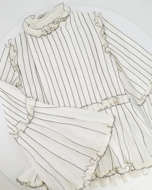 Chanel Spring 2017 White Silk Striped Ruffle Long-Sleeve Top  Velcro Back Detail Size FR 36 (UK 8)