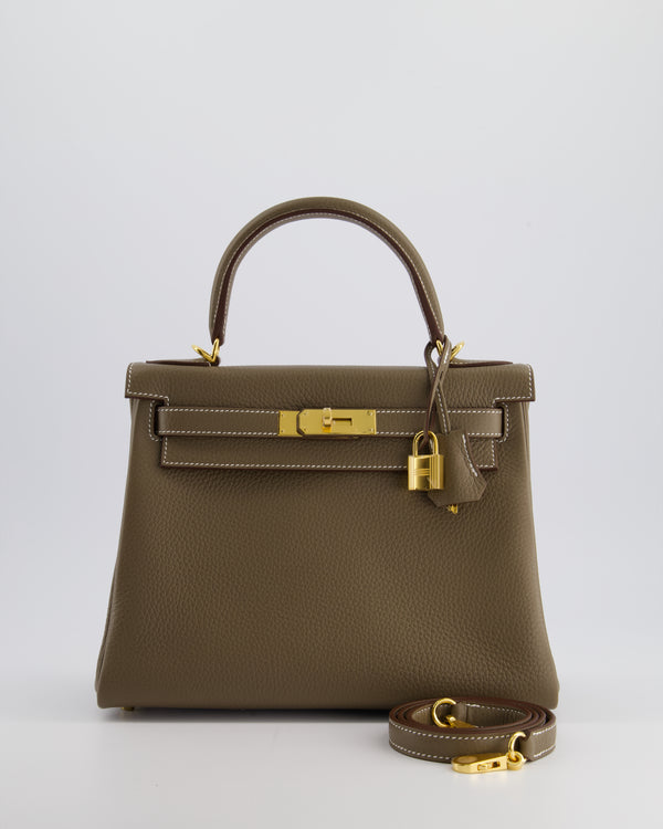 *STORE FRESH & FIRE PRICE* Hermès Kelly Retourne 28cm Bag in Etoupe Togo Leather with Gold Hardware