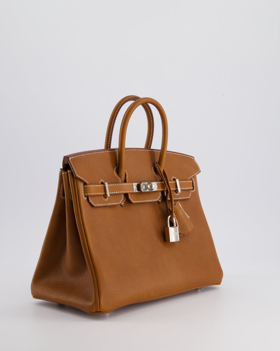 *NEW STAMP* Hermès Birkin 25 Retourne Bag in Fauve Barenia Faubourg Leather and Palladium Hardware