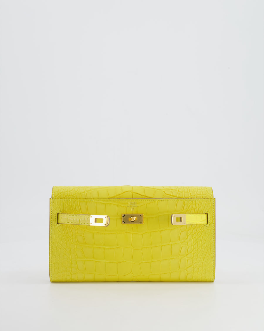 *RARE* Hermès Kelly To Go Bag in Jaune Mimosa Alligator Mississippiensis Leather with Gold Hardware