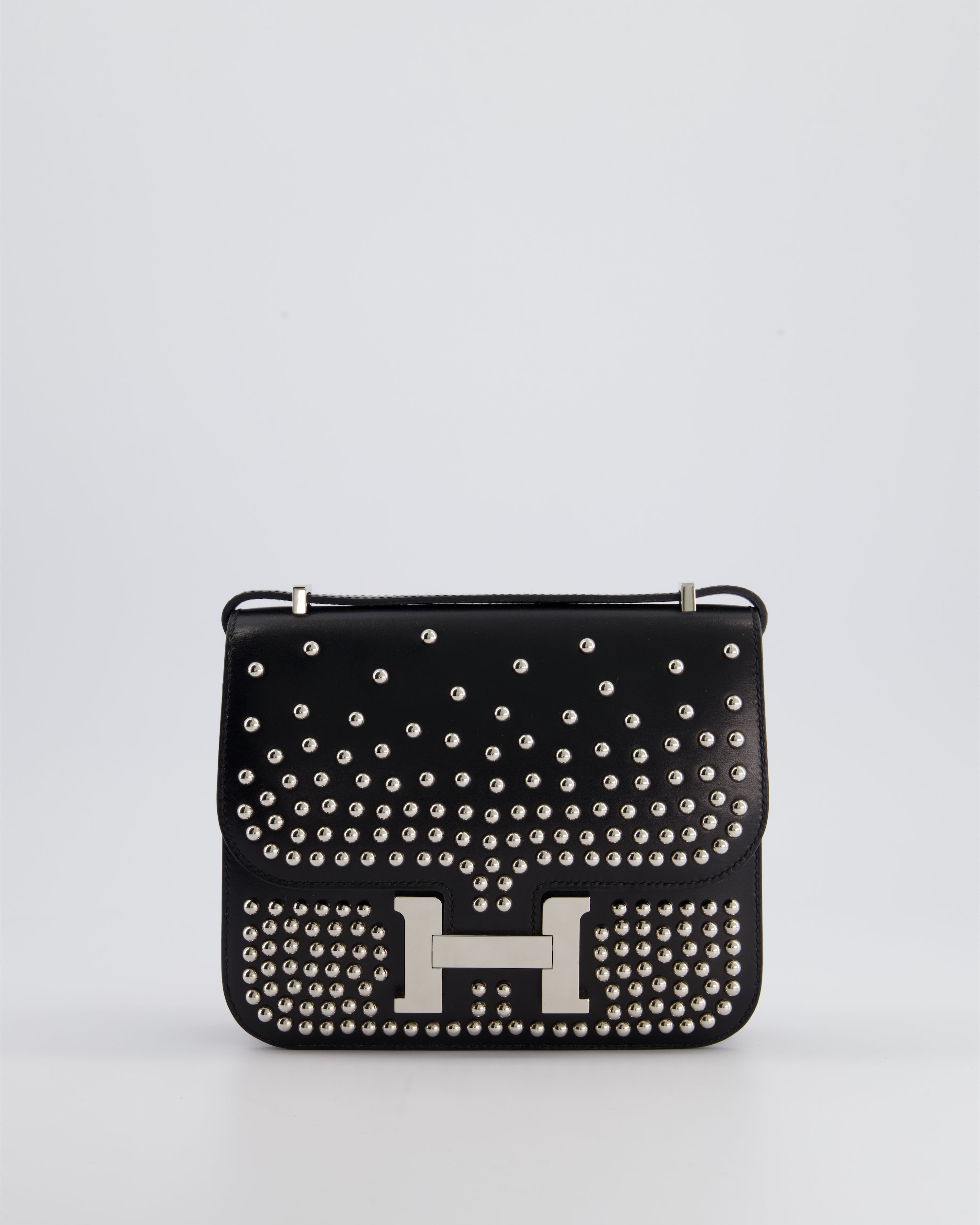 LIMITED EDITION Hermes Constance 18 III Miroir Cloute Bag in Black Box Leather with Palladium Hardware