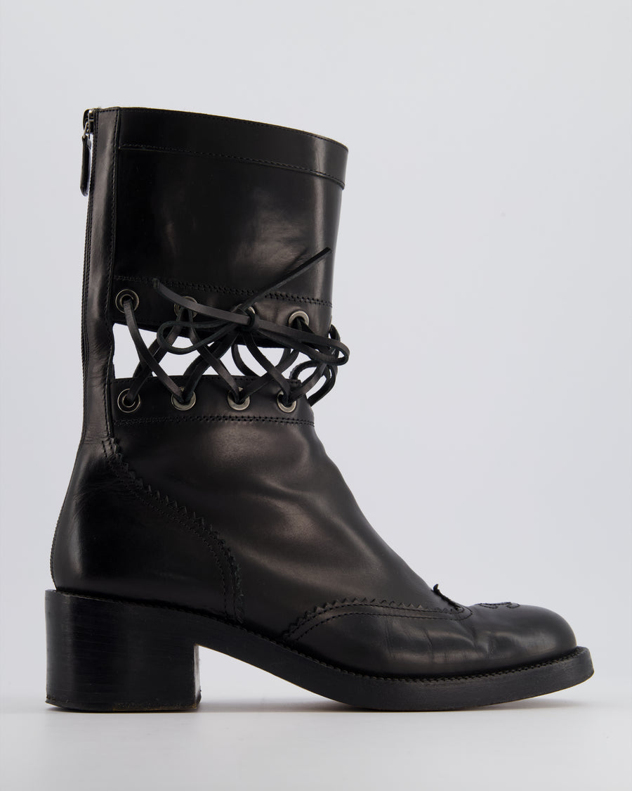 RUNWAY* Chanel Black Lace Up Insert Detail CC Logo Boots Size EU