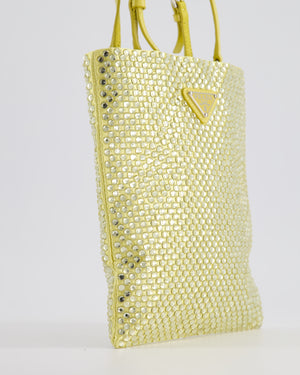 Prada Yellow Satin Crystal Bag with with Chain and Triangle Logo Detail and Silver Hardware