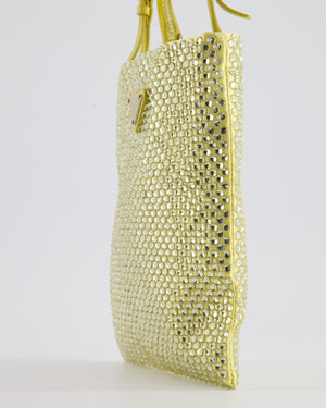 Prada Yellow Satin Crystal Bag with with Chain and Triangle Logo Detail and Silver Hardware