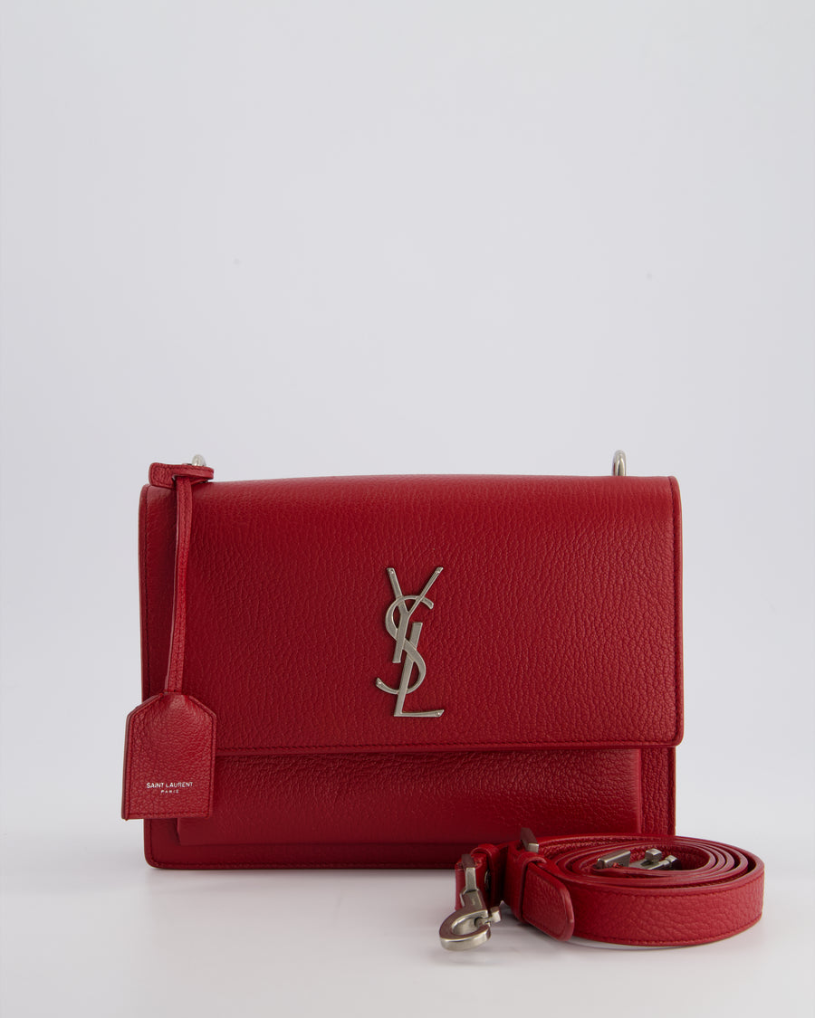 Saint Laurent Red Medium Leather Sunset Bag in Grained Calfskin