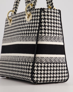 *RARE* Christian Dior Black & White Houndstooth Medium Lady Dior Bag in Canvas with Champagne Gold Hardware
