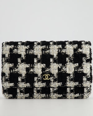 *HOT* Chanel Black & White Houndstooth Wallet on Chain Bag in Tweed with Champagne Gold Hardware