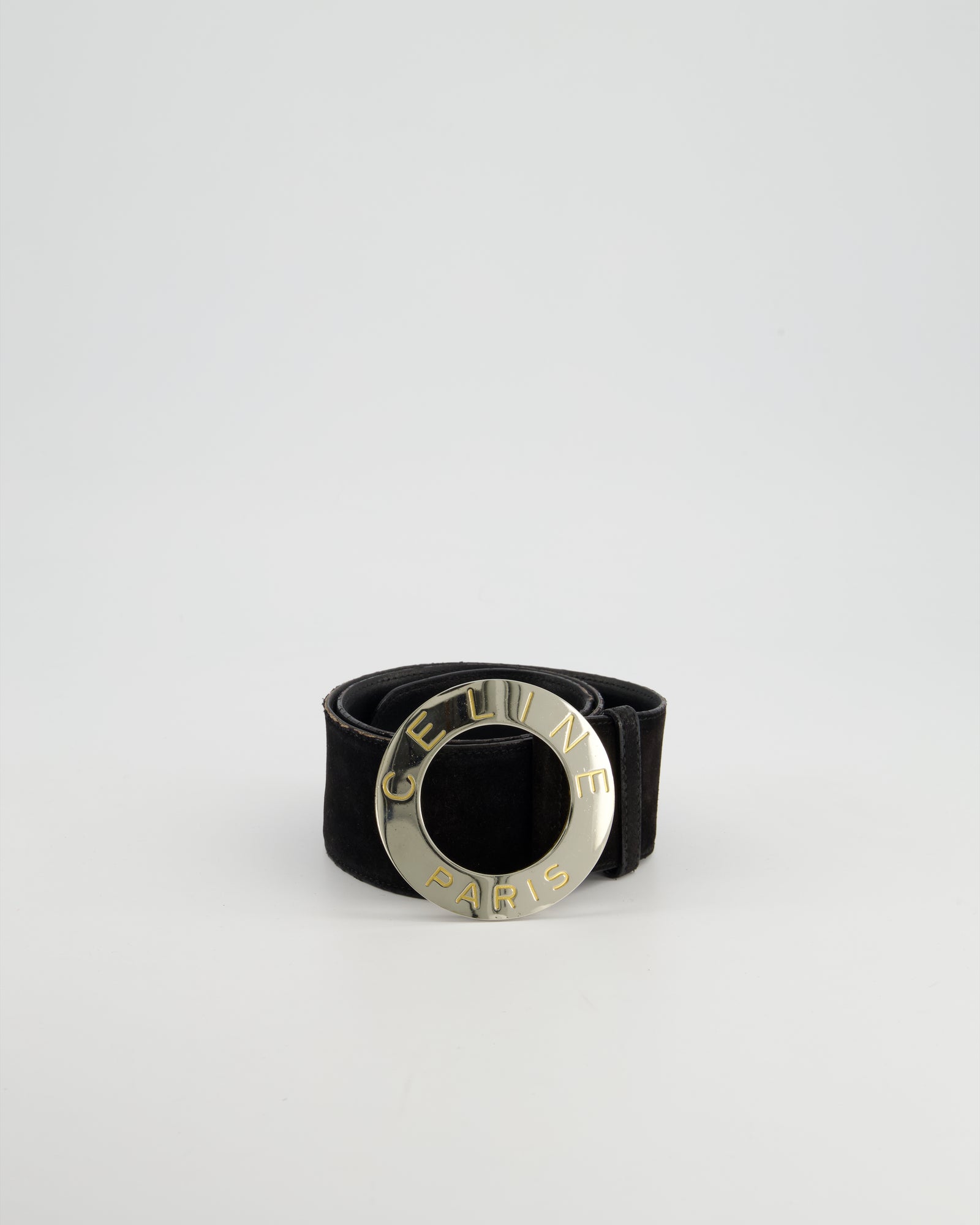 小物 Old CELINE Wide Buckle Large Belt sz.S Celine Vintage Black Suede Wide Belt With Large Silver Logo