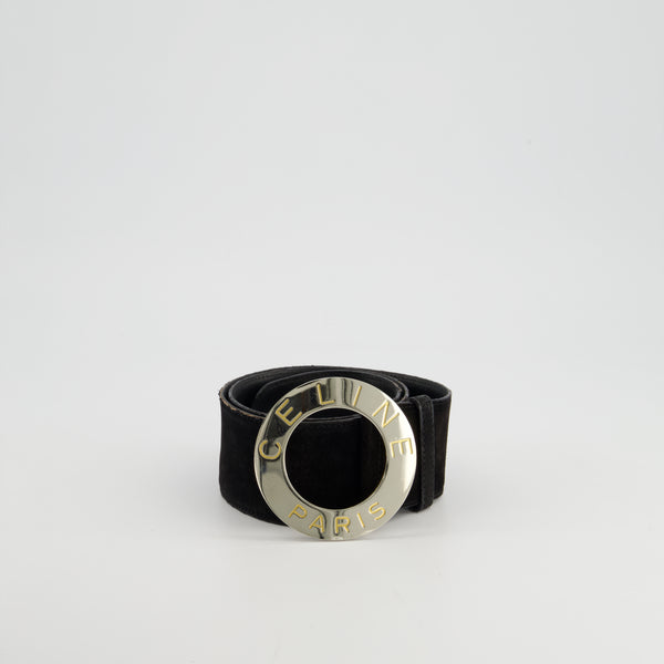 小物 Old CELINE Wide Buckle Large Belt sz.S Celine Vintage Black Suede Wide Belt With Large Silver Logo