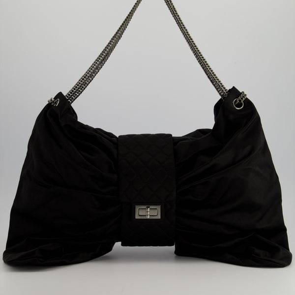 Chanel Black Large Satin Bow Reissue Shoulder Bag with Quilted 
