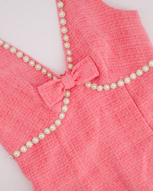 Self-Portrait Pink Tweed Mini Dress With Pearl Embellishment Details Size (UK 8)